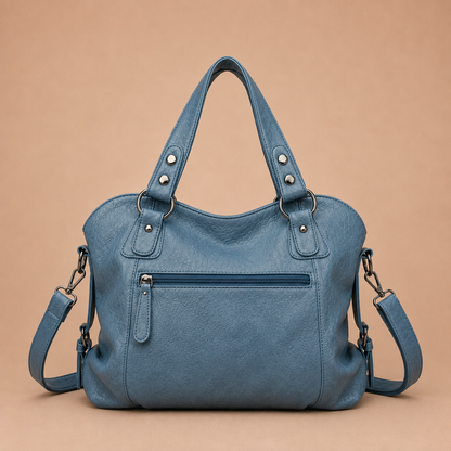 Large Leather Tote Bag with Tassel Charm