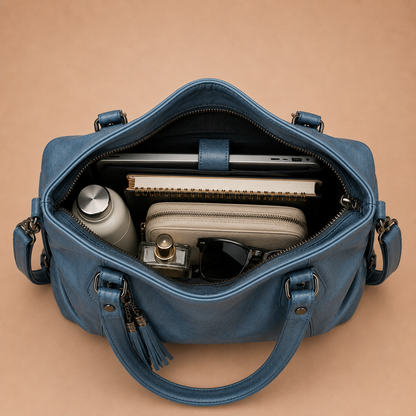 Large Leather Tote Bag with Tassel Charm