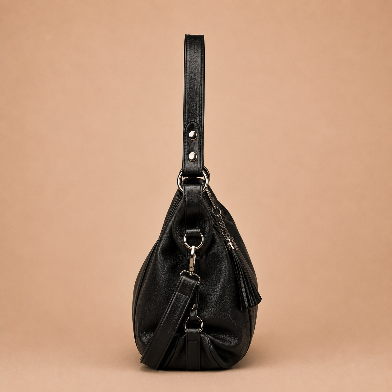 Large Leather Tote Bag with Tassel Charm