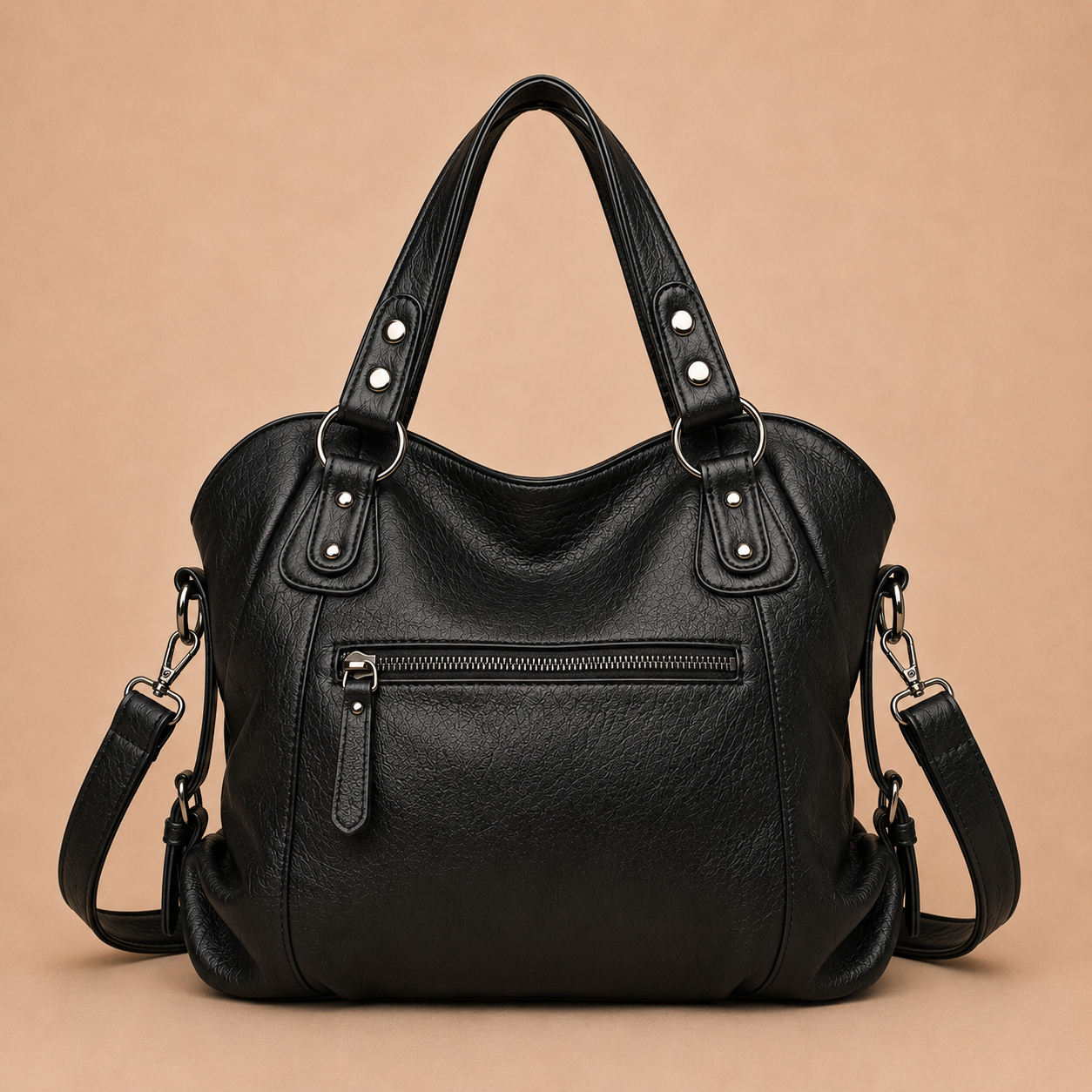 Large Leather Tote Bag with Tassel Charm
