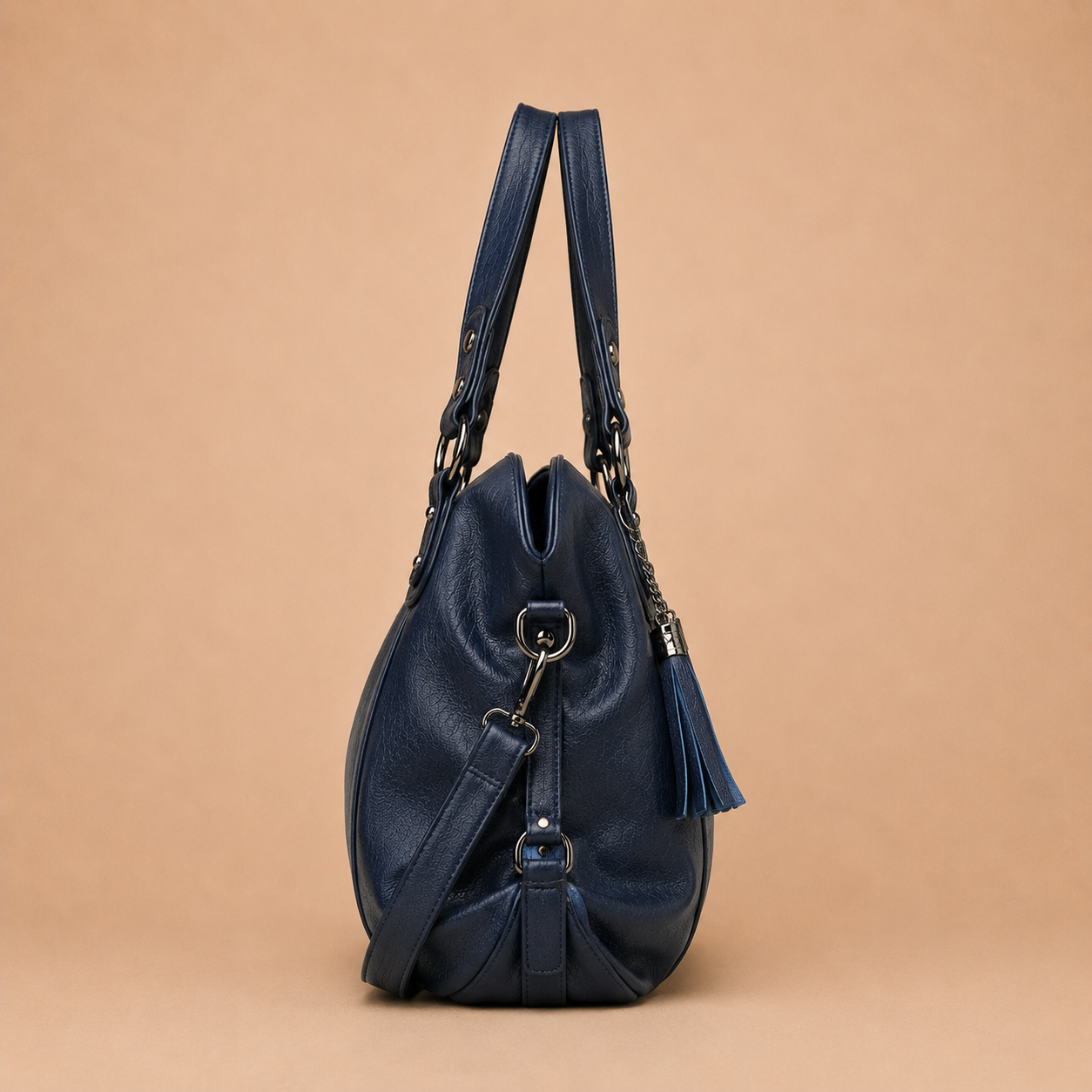 Large Leather Tote Bag with Tassel Charm