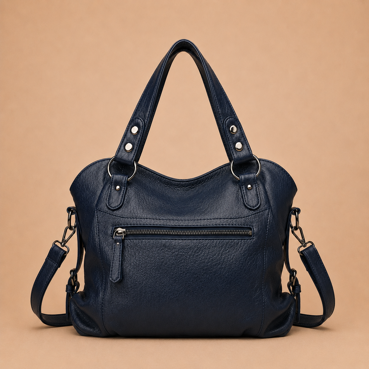 Large Leather Tote Bag with Tassel Charm