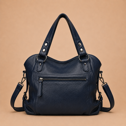 Large Leather Tote Bag with Tassel Charm
