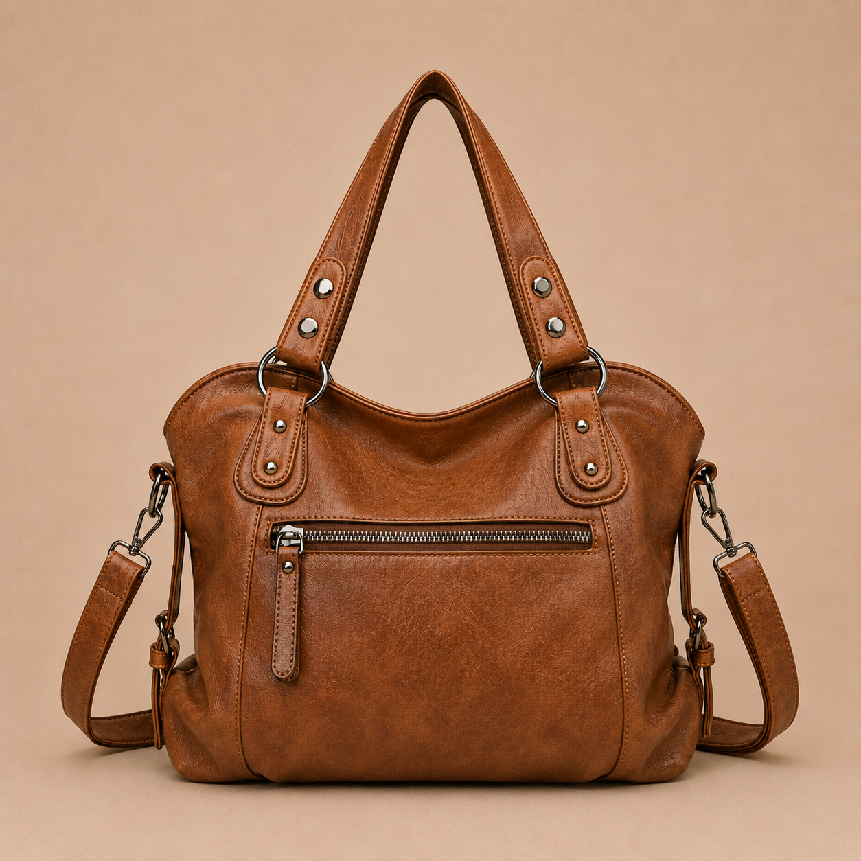 Large Leather Tote Bag with Tassel Charm