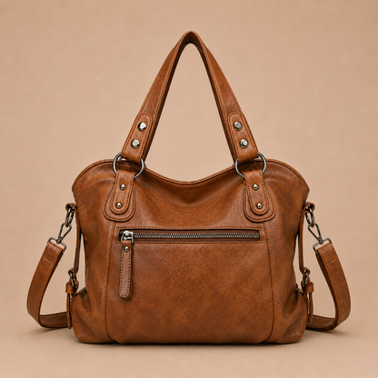 Large Leather Tote Bag with Tassel Charm