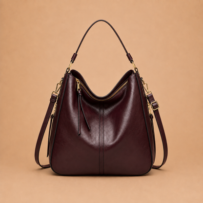 Large Slouchy Leather Hobo Bag with Zip Top