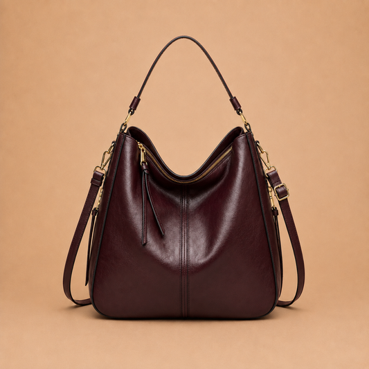 Large Slouchy Leather Hobo Bag with Zip Top