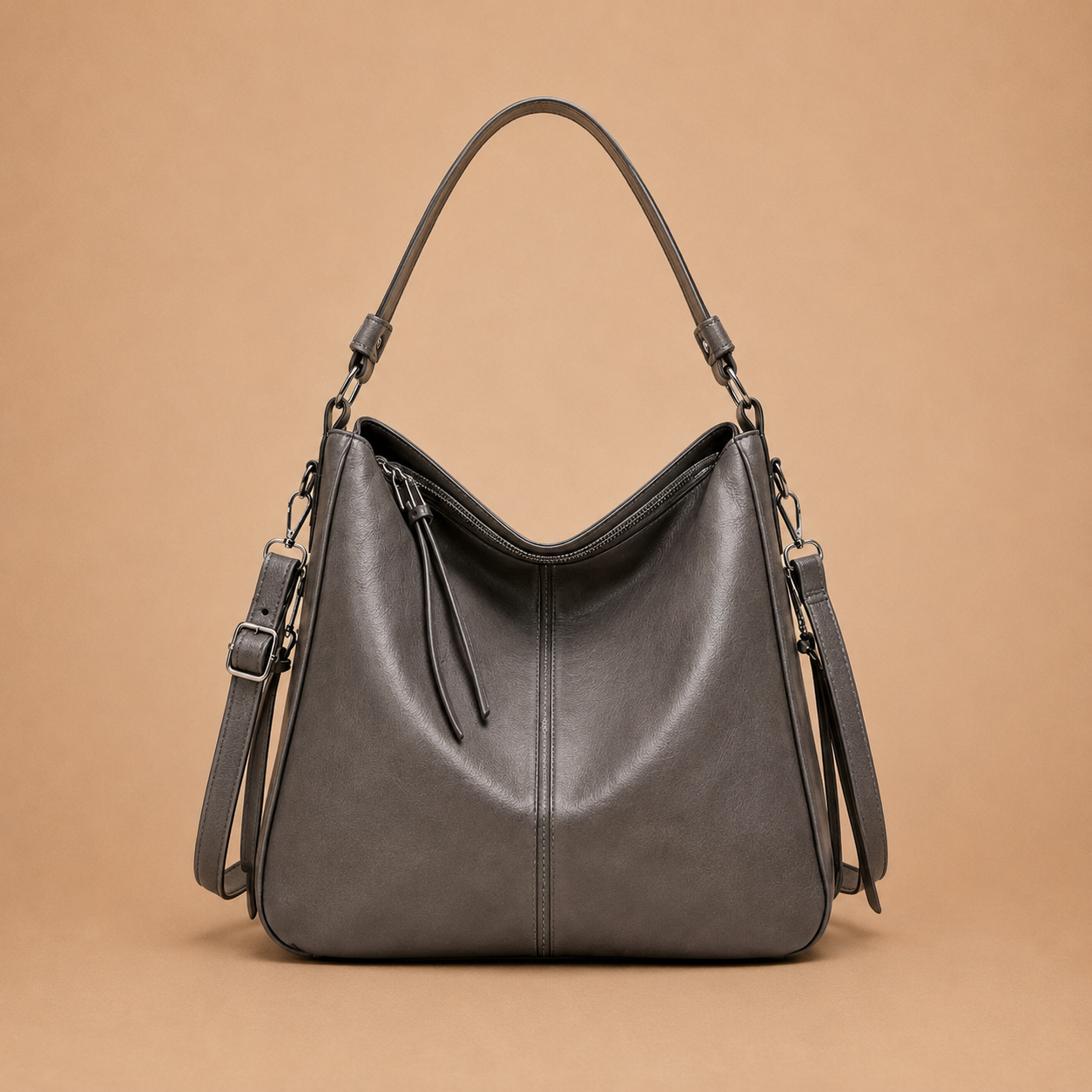 Large Slouchy Leather Hobo Bag with Zip Top
