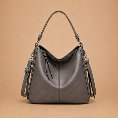 Large Slouchy Leather Hobo Bag with Zip Top