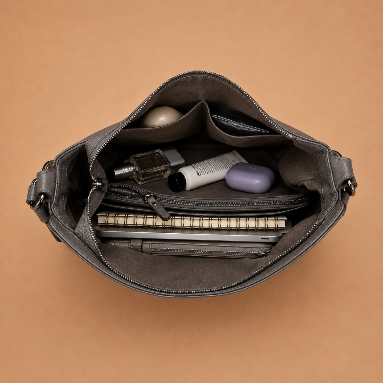 Large Slouchy Leather Hobo Bag with Zip Top