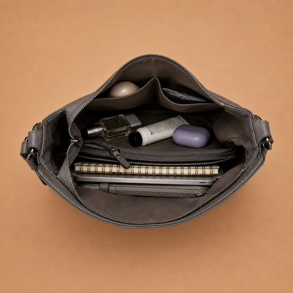 Large Slouchy Leather Hobo Bag with Zip Top