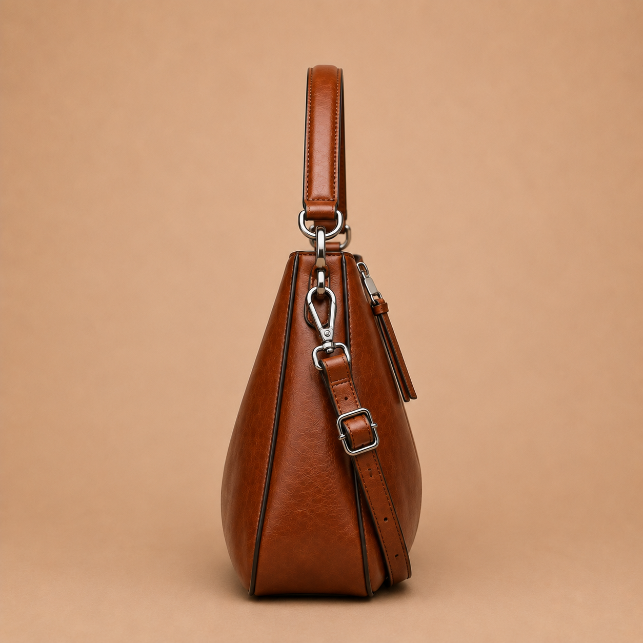 Large Slouchy Leather Hobo Bag with Zip Top
