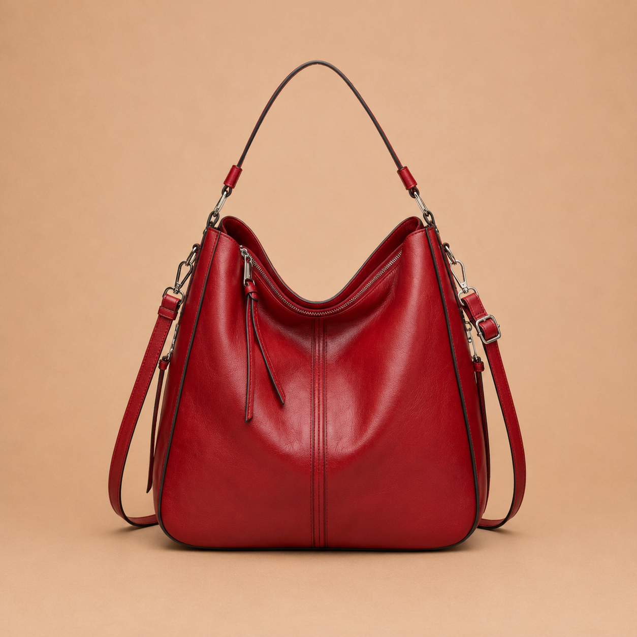 Large Slouchy Leather Hobo Bag with Zip Top