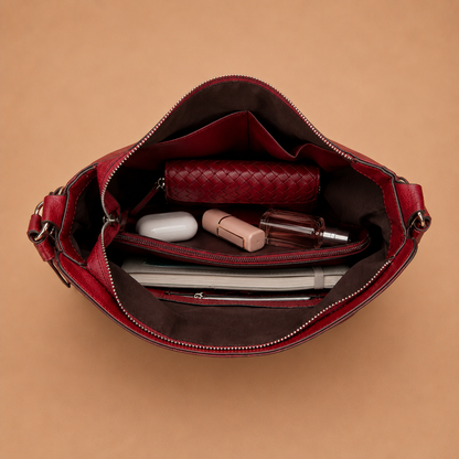 Large Slouchy Leather Hobo Bag with Zip Top
