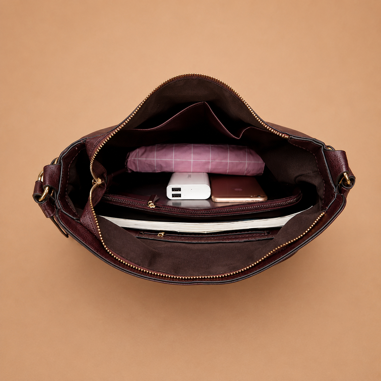 Large Slouchy Leather Hobo Bag with Zip Top