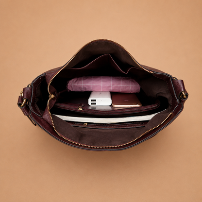 Large Slouchy Leather Hobo Bag with Zip Top