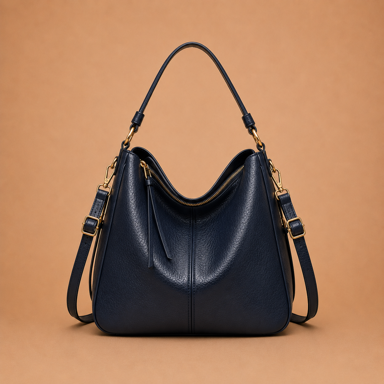 Large Slouchy Leather Hobo Bag with Zip Top