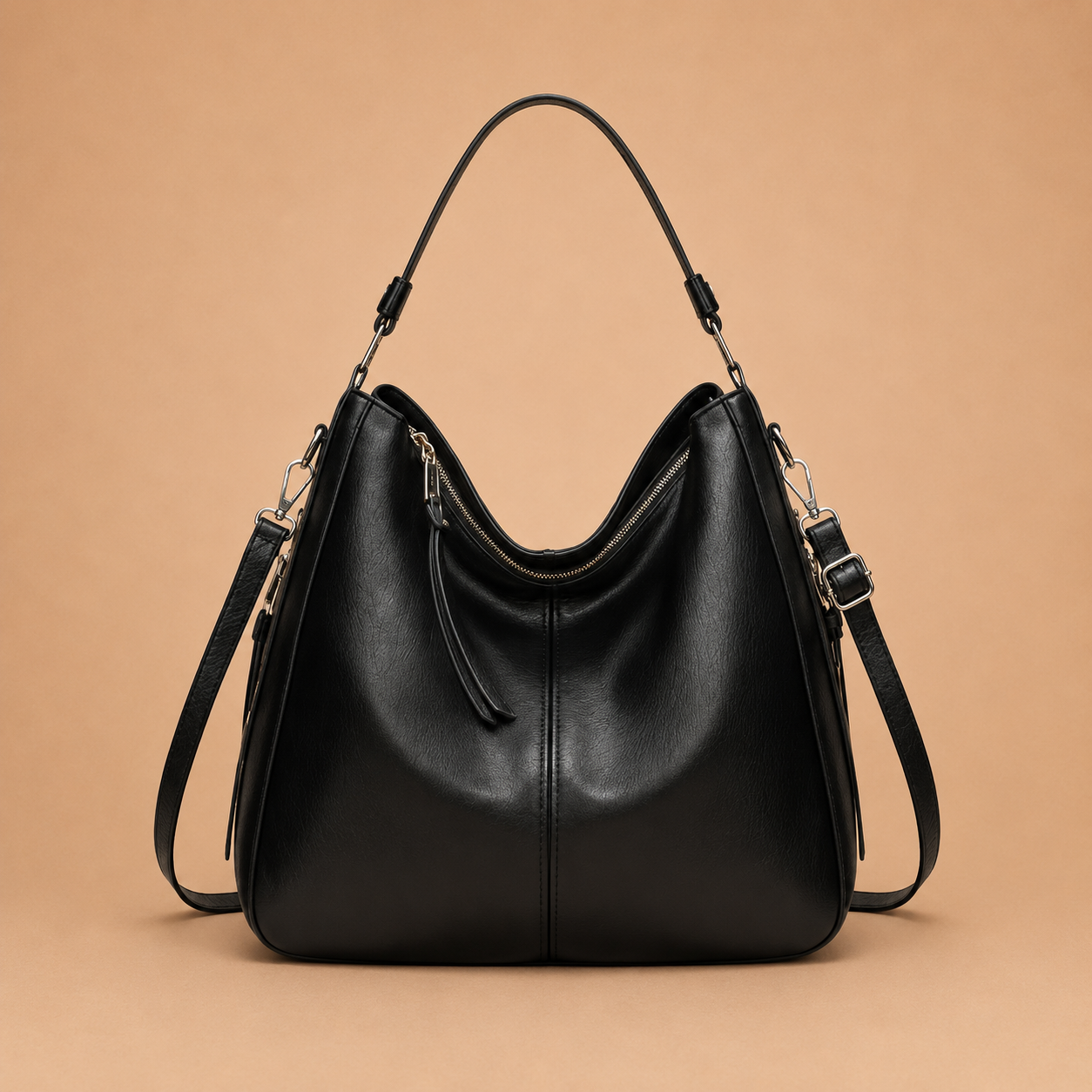 Large Slouchy Leather Hobo Bag with Zip Top