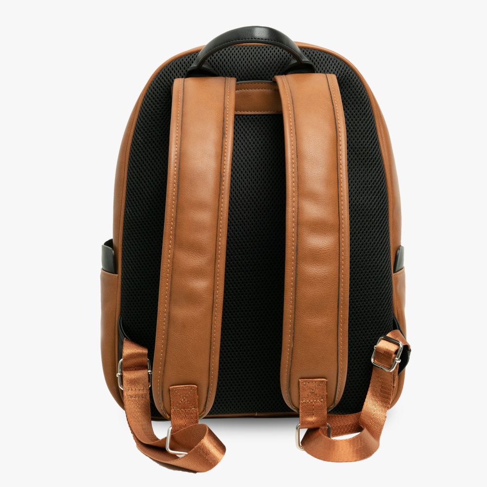 Leather Backpack with Colour Block Panel and Padded Straps