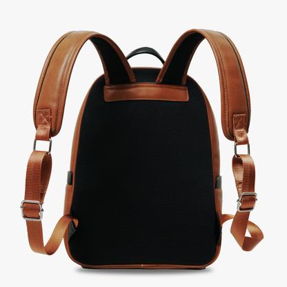 Leather Backpack with Colour Block Panel and Padded Straps