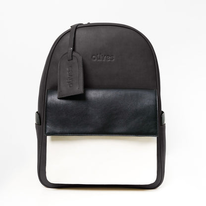 Leather Backpack with Colour Block Panel and Padded Straps