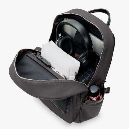 Leather Backpack with Colour Block Panel and Padded Straps