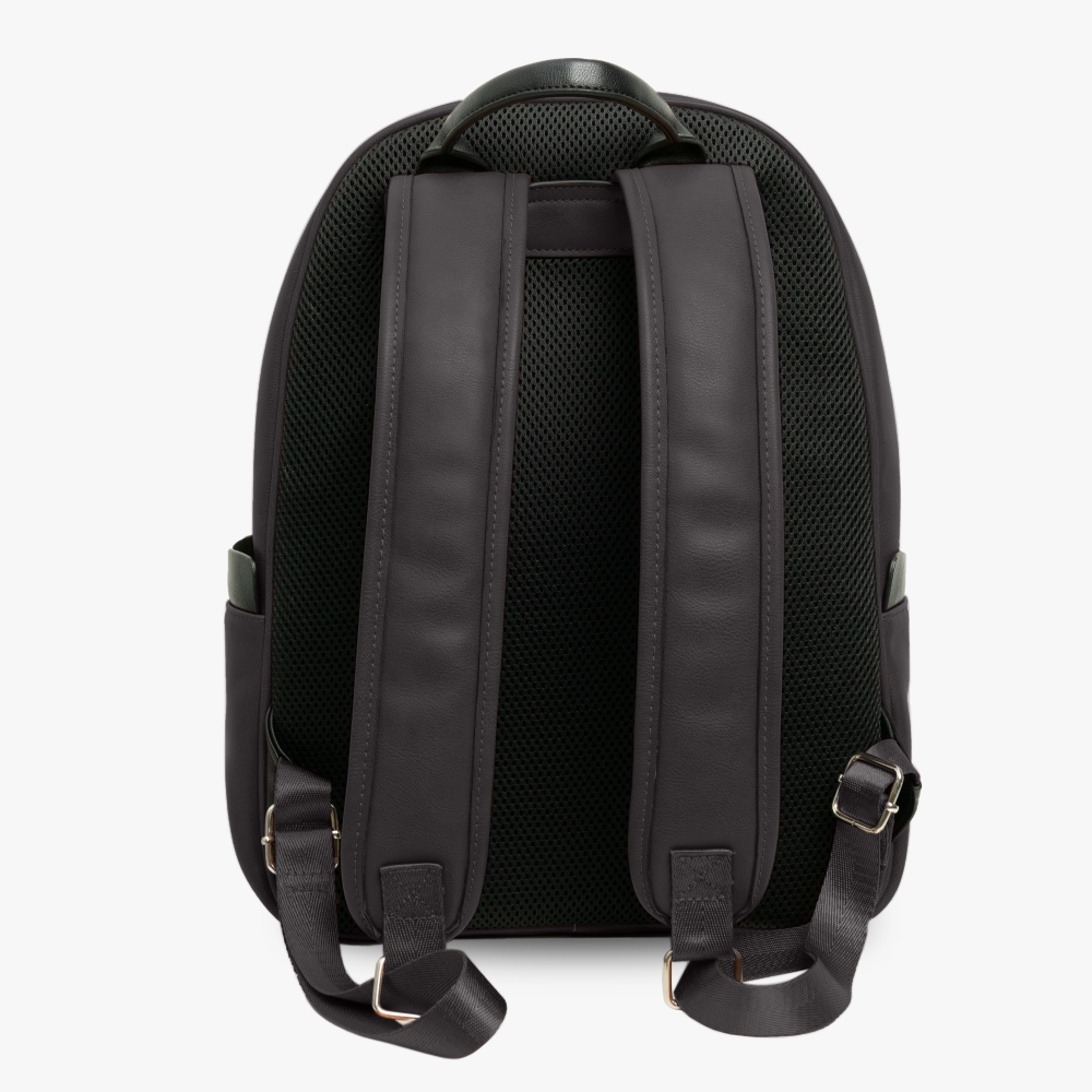 Leather Backpack with Colour Block Panel and Padded Straps