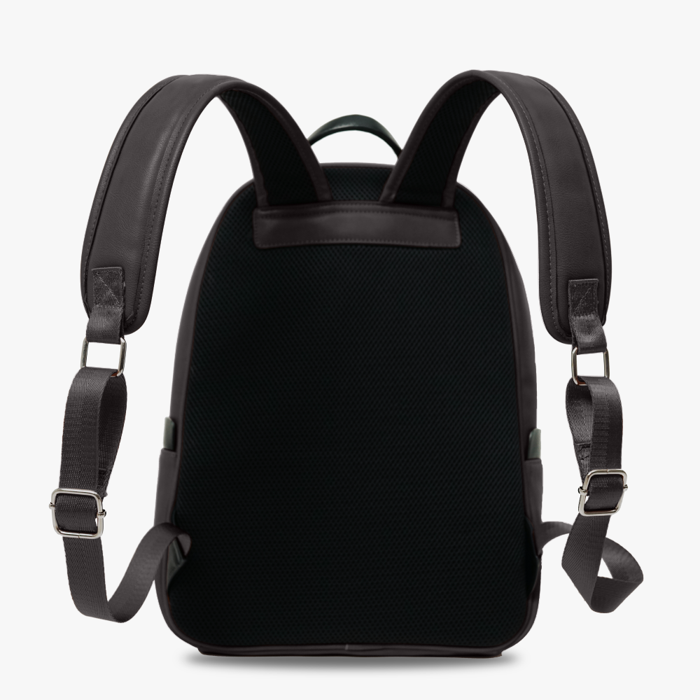 Leather Backpack with Colour Block Panel and Padded Straps