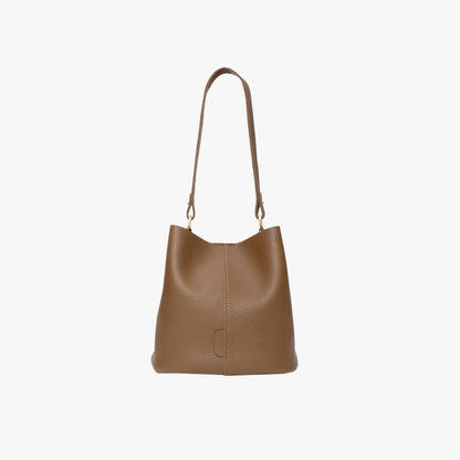 Leather Bucket Bag with Adjustable Shoulder Strap and Gold Hardware