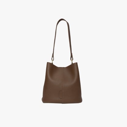 Leather Bucket Bag with Adjustable Shoulder Strap and Gold Hardware
