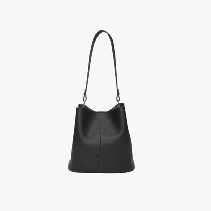 Leather Bucket Bag with Adjustable Shoulder Strap and Gold Hardware