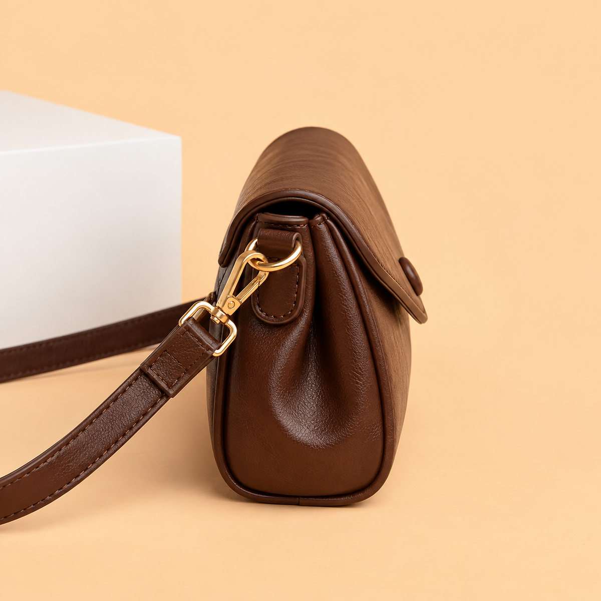 Leather Crossbody Bag with Envelope Flap and Gold Hardware