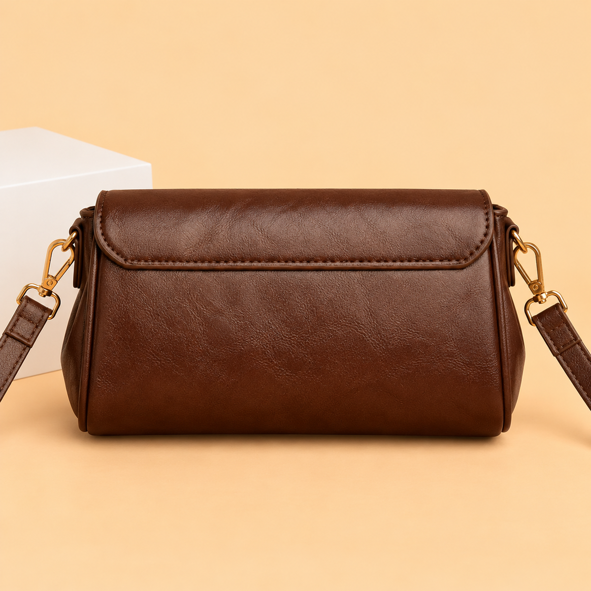 Leather Crossbody Bag with Envelope Flap and Gold Hardware