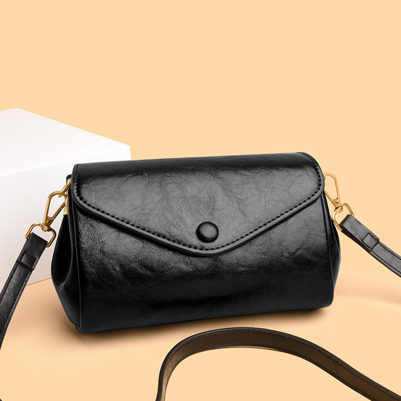 Leather Crossbody Bag with Envelope Flap and Gold Hardware