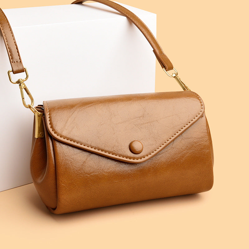 Leather Crossbody Bag with Envelope Flap and Gold Hardware