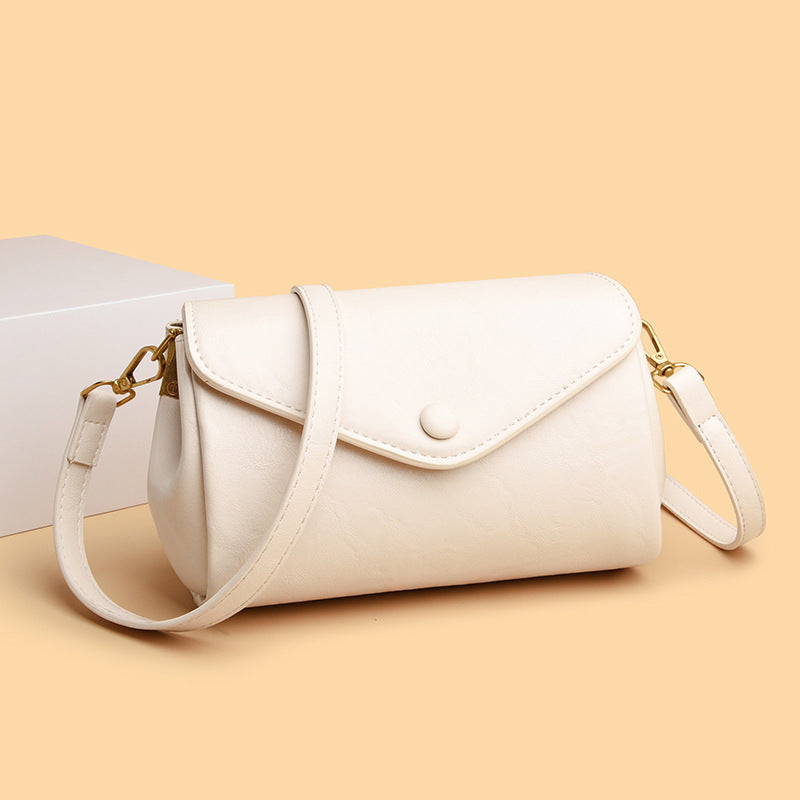 Leather Crossbody Bag with Envelope Flap and Gold Hardware