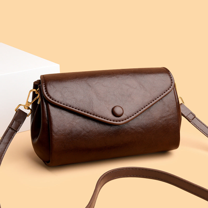 Leather Crossbody Bag with Envelope Flap and Gold Hardware