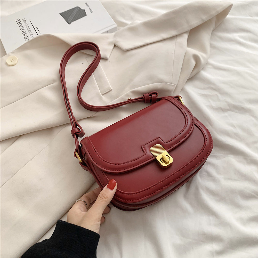 Leather Crossbody Bag with Gold Turn Lock