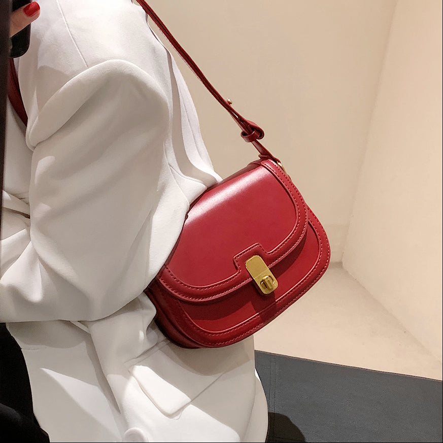 Leather Crossbody Bag with Gold Turn Lock