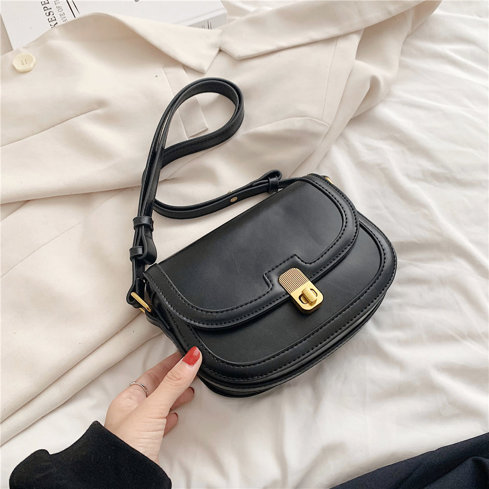 Leather Crossbody Bag with Gold Turn Lock