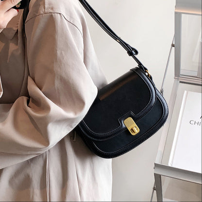 Leather Crossbody Bag with Gold Turn Lock