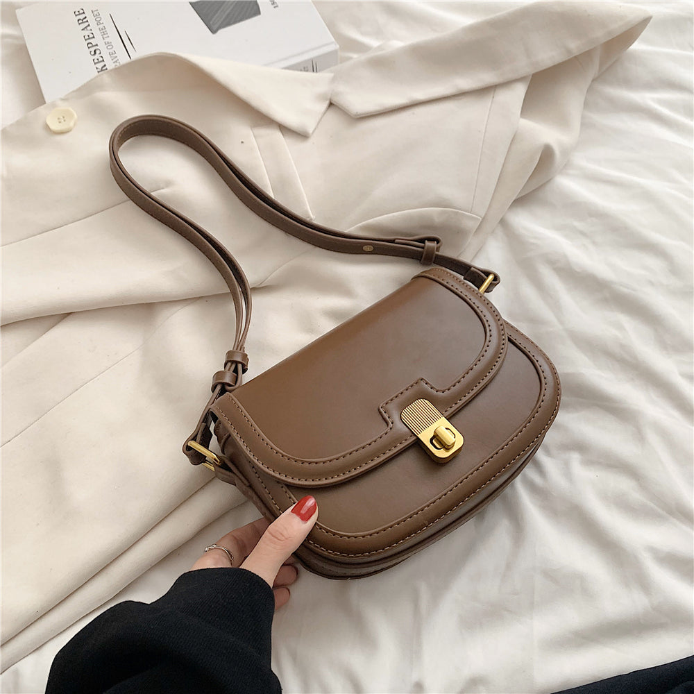 Leather Crossbody Bag with Gold Turn Lock