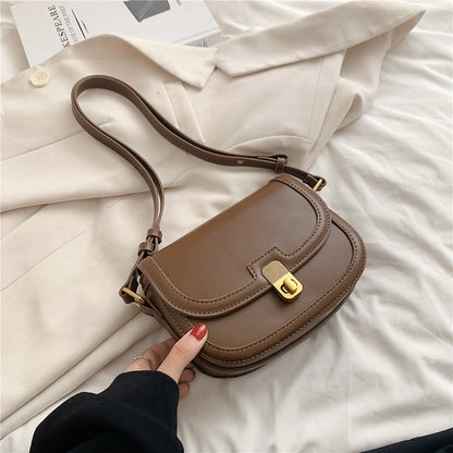 Leather Crossbody Bag with Gold Turn Lock