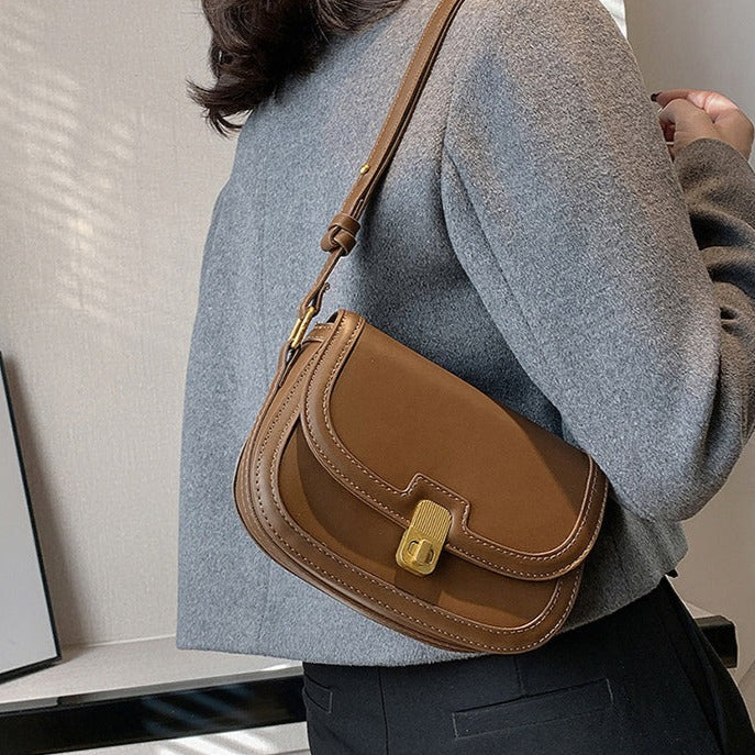 Leather Crossbody Bag with Gold Turn Lock