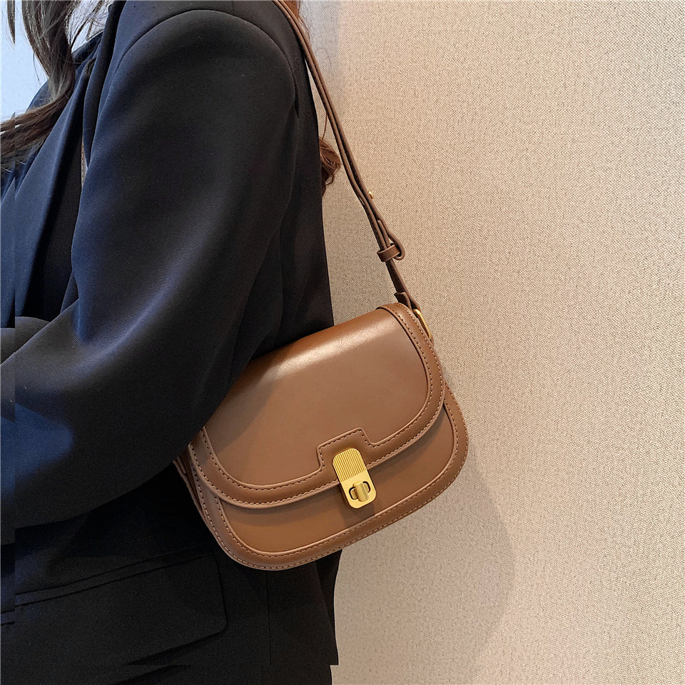 Leather Crossbody Bag with Gold Turn Lock