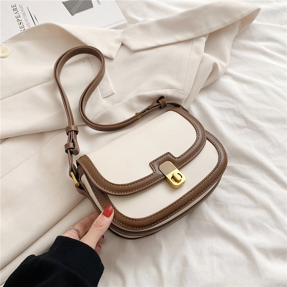 Leather Crossbody Bag with Gold Turn Lock