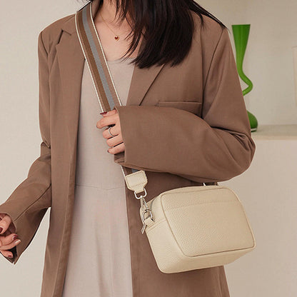 Leather Crossbody Bag with Wide Striped Strap