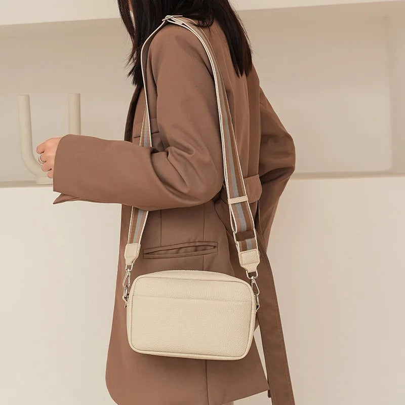 Leather Crossbody Bag with Wide Striped Strap