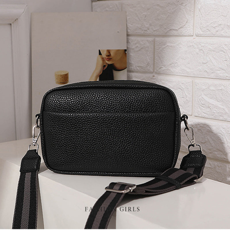 Leather Crossbody Bag with Wide Striped Strap