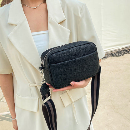 Leather Crossbody Bag with Wide Striped Strap